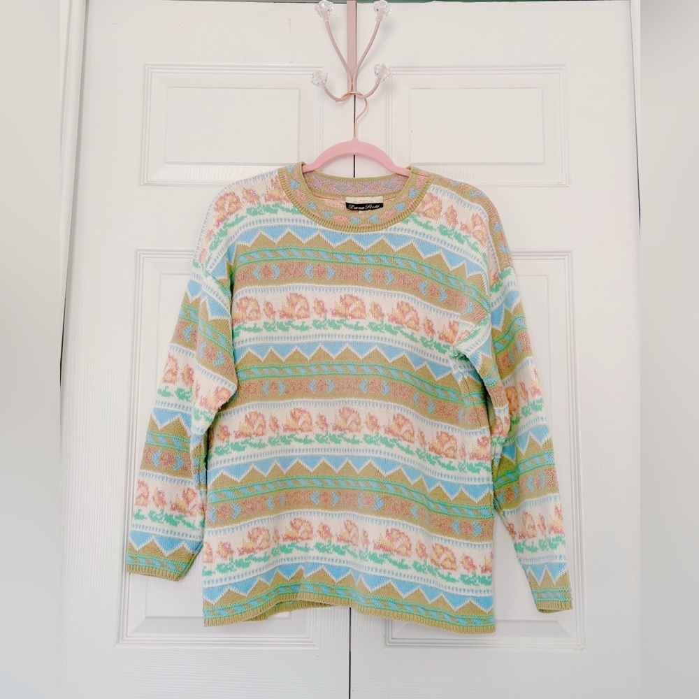 VINTAGE DANA SCOTT | Cottage Core Pastel Roses Sweater.